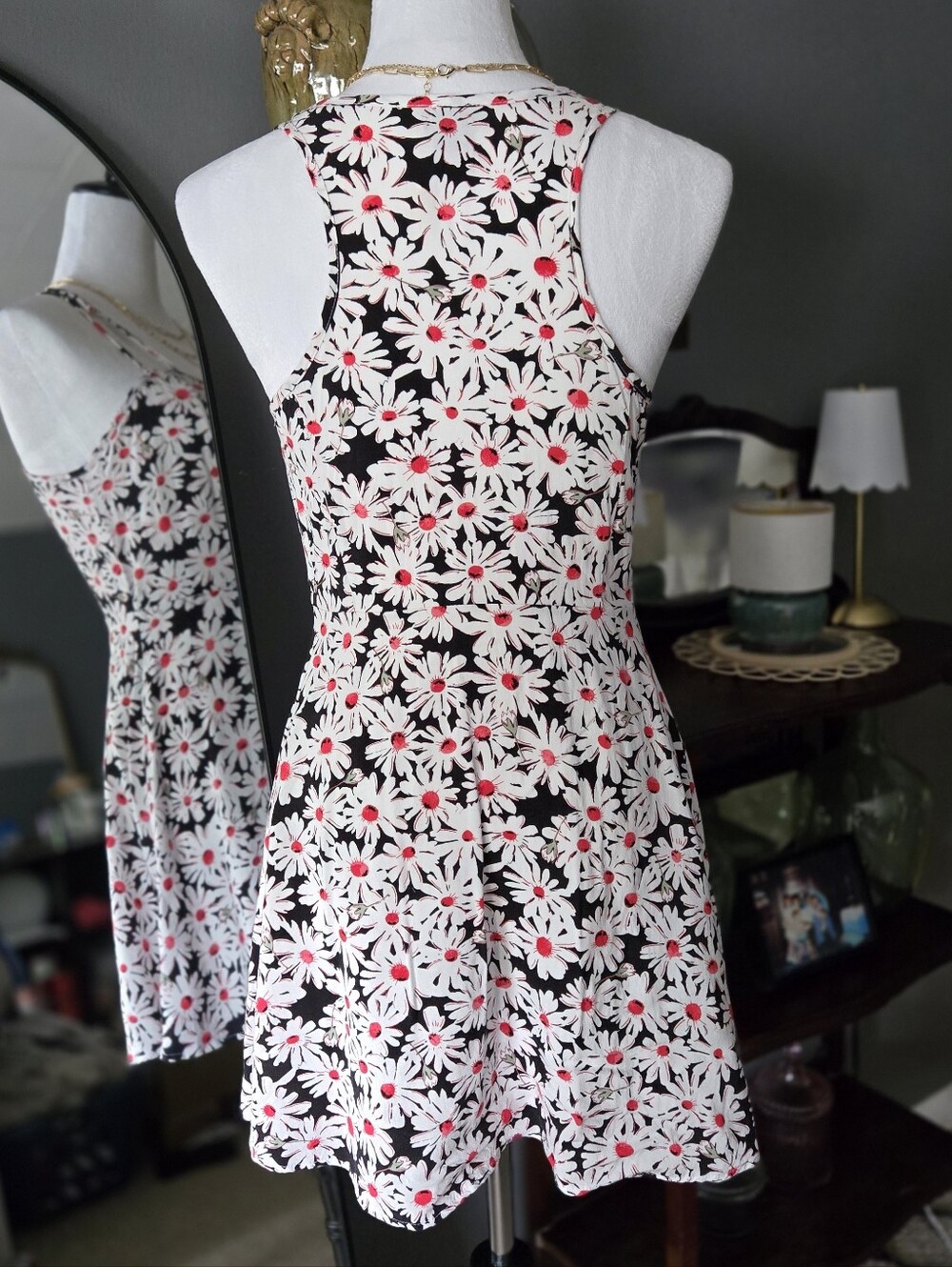 Vintage 90s Wet Seal Daisy Floral Button Front Halter Mini Dress - Picture 3 of 11